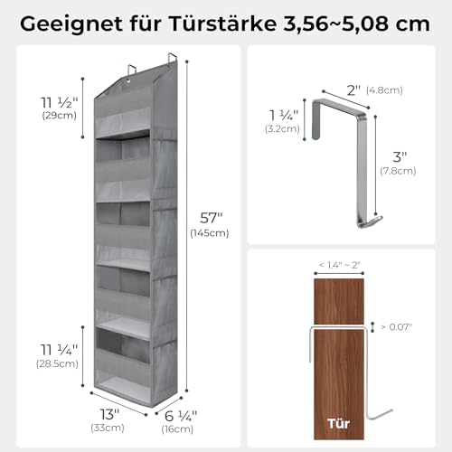 Deurhanger met 5 vakken, 1-pack Hangende opbergorganizer, grijze deurplank om op te hangen, deurorganizer, hangende organizer voor de badkamer