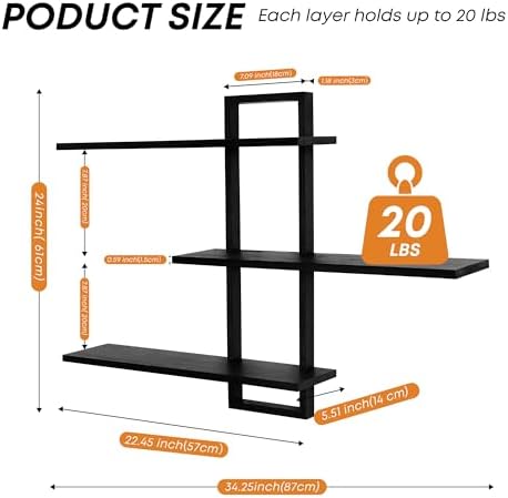 Wandplanken met 3 niveaus, decoratieve zwevende plank voor aan de muur, planten- en fotoplank voor opslag en presentatie, houten plank voor de woonkamer, Sc