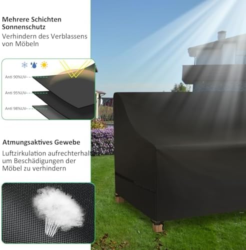 Tuinbankhoes 3-zits, beschermhoezen voor tuinmeubelen, 600D Oxford-weefsel, waterdicht, winddicht, UV-bestendig, scheurvast, beschermend