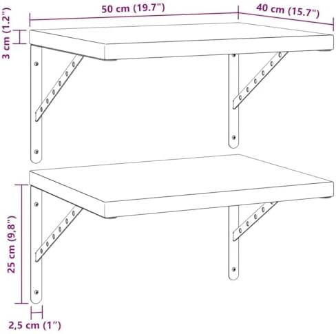 Wandplanken 2 stuks 50x40 cm Zwart Roestvrij staal, zwevende plank, hangende plank, wandplank, plank, plankblad, cd-plank, dvd-plank