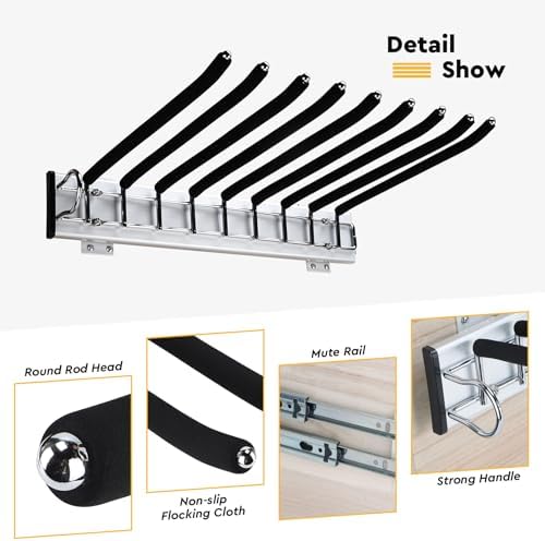 Uitschuifbare broekenhouder van roestvrij staal, uitschuifbaar, broekenrek voor kledingkast, broekenhanger met antislipbekleding, uitschuifbaar, broekenhouder, 9