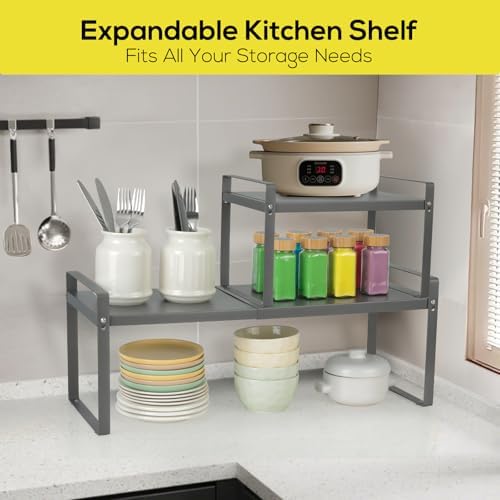 Keukenkastrek, (37–62 cm) verstelbare & uitbreidbare keukenorganizer, inzetrek voor keukenkast, stabiel kastrek voor kruiden,