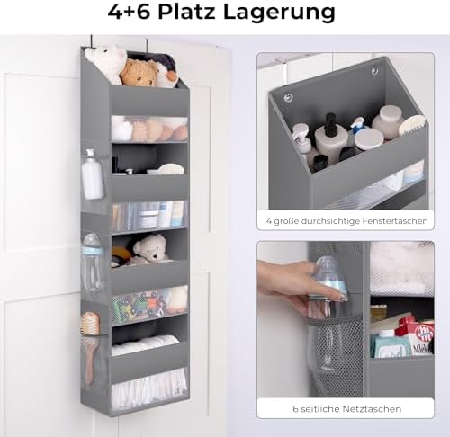 Ging deurorganizer met 4 vakken, 1-pack Hangende opbergorganizer, grijze deurplank om op te hangen, deurorganizer, hangende organizer voor de slaapkamer, H