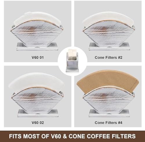 Koffiefilterhouder, filterzakhouder in landhuisstijl van wit grenenhout, houder voor V60 Melitta kegelvormig filterpapier