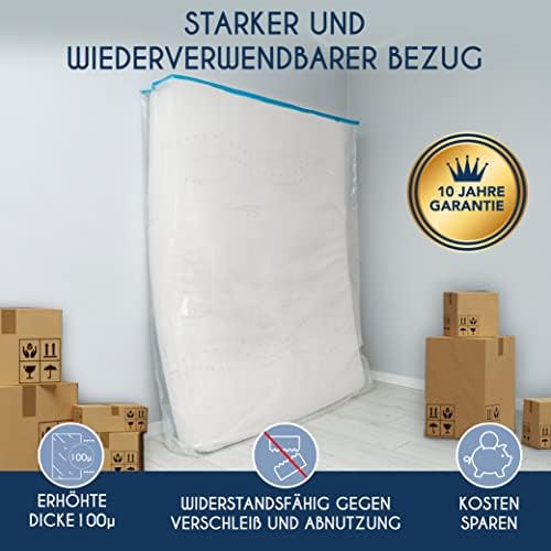 Matrashoes 90 x 200 cm – met ritssluiting, herbruikbaar kunststof | Ideaal voor het vervoeren of opslaan van matrassen