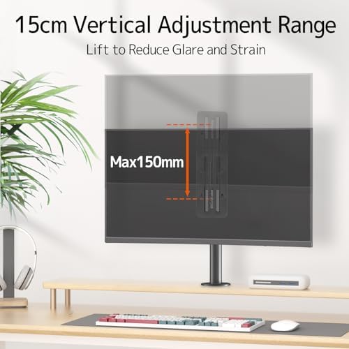 In hoogte verstelbare VESA-adapter voor 13- tot 27-inch monitoren, monitoraccessoire met 15 cm hoogteverstelling, compatibel met VESA 75 x 75/100 x 100 mm, l