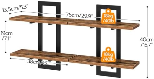 Wandplanken, 2-delige wandplank, zwevende plank 2-delige set, hangende badkamerplanken, 38 cm wandplanken, voor woonkamer, slaapkamer, keuken, Vi