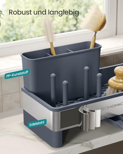 Afwasbak-organizer, keuken-organizer met sponshouder, afwasbak-organizer, voor borstels, afwasmiddel, theedoekhouder, roestvrij staal, ruimtebesparend, draaibaar