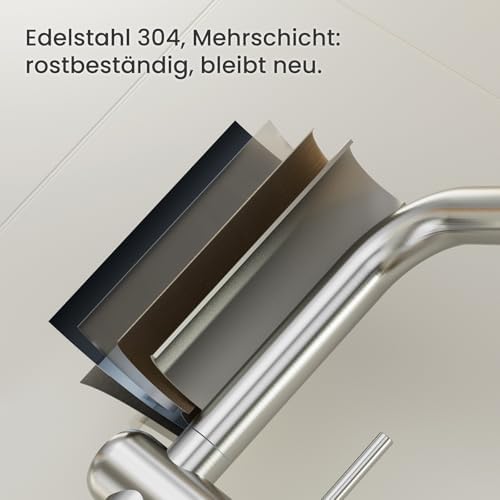 Keukenmengkraan, uittrekbaar, roestvrij staal, met douchetuit, twee straalsoorten, hogedrukmengkraan, keuken, 360° draaibaar, geborsteld