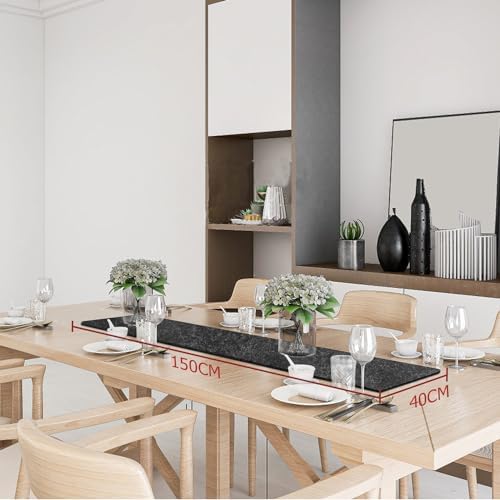 Vilt tafelloper, 100 x 30 cm, moderne tafelloper, wasbaar, Scandinavische vilt tafelloper met leren label, tafelloper, donkergrijs
