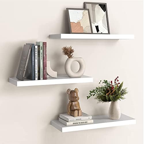 Witte wandplank, set van 3 zwevende planken, moderne witte wandplank, decoratieve wandplank, geschikt voor woonkamer, keuken, slaapkamer, kantoor, hal