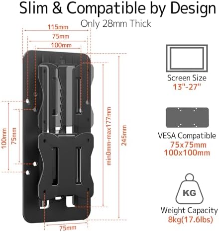 In hoogte verstelbare VESA-adapter voor 13- tot 27-inch monitoren, monitoraccessoire met 15 cm hoogteverstelling, compatibel met VESA 75 x 75/100 x 100 mm, l