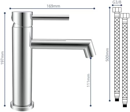 Wastafelkraan, chroom, badkamerkraan met koud/warm water, moderne eengreepsmengkraan van roestvrij staal voor badkamer, gastentoilet, spo