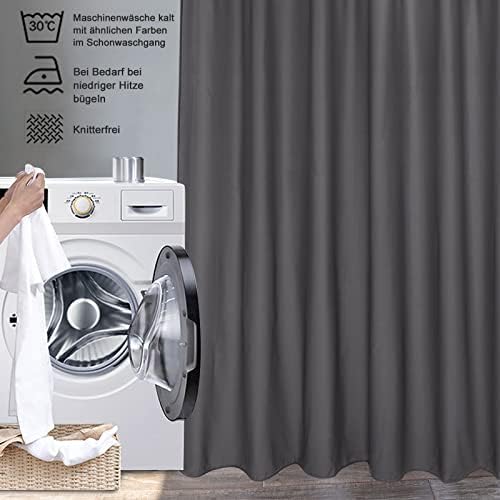 Douchegordijn van stof, textiel, polyester, wasbaar, sneldrogend, douchegordijnen voor de badkamer, waterdicht en schimmelbestendig, donkergrijs badgordijn