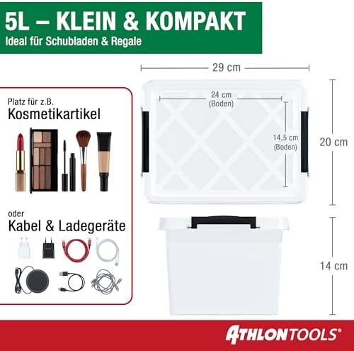 4 x 5 l opbergboxen met deksel, voedselveilig, sluitclips, kunststof box van 100% nieuw materiaal, transparant, kledingboxen, stapelbaar