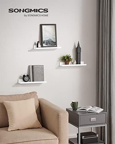 Wandplank, zwevende plank, set van 3, 10 x 38 cm, wandplank voor fotolijsten en boeken, fotoplank voor woonkamer, slaapkamer, badkamer, keuken, wit LWS38W