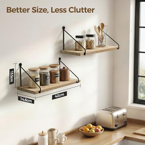 Wandplank Hout Zwart Metaal Rustiek Planken voor muren Natuur Badkamer Kinderkamer Keuken Woonkamer Set van 2