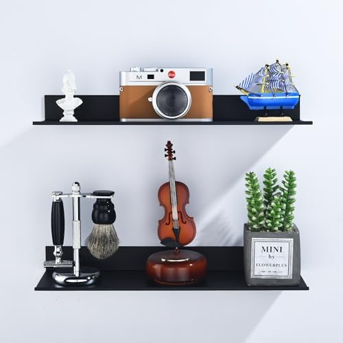 Zwart doucherek, zonder boren, klein metalen wandrek, set van 2, 30 cm badkamerrek, douchemand, decoratief wandrek voor woonkamer, keuken