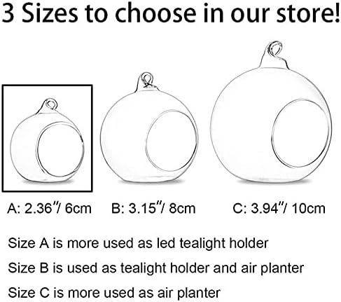 Set van 12 hangende theelichthouders, mini-glazen kaarsenhouders, bollen met een diameter van 6 cm, bolvormig tuinornament, theelichthouders voor Kerstmis, Halloween, bruiloft