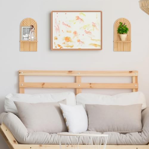 Houten wandplank Boho wanddecoratie: houten wanddecoratie kinderkamer wandplanken kleine plantenplank voor woonkamer slaapkamer (naturel)