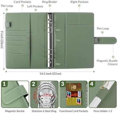 A5-ringband, kunstleer, navulbaar, voordelige organizer voor kantoor, school en reizen (olijfgroen)
