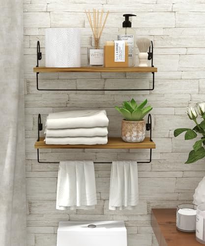 Houten wandplank, koffiebar, keukenplank, zwevende planken, set van 2, wandplank met handdoekhaak, rustiek vintage industrieel design, decoratieve Ha