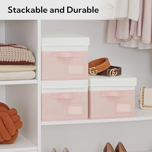 Opbergdozen met stoffen deksel, set van 3 Opbergdozen met deksel voor kasten, roze opbergdozen met deksel, opbergmand voor kledingkasten, opvouwbare organizer