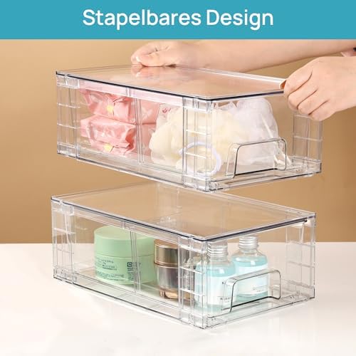 4-delige stapelbare opberglades, doorzichtige acryl lade-organizers met handgrepen, opbergorganizers voor koelkast, badkamer, kast, voorraadkast