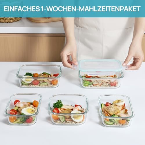 Set van 15 glazen bakjes voor het bereiden van maaltijden, glazen bakjes met deksels, glazen voorraadbakjes met lekvrije deksels voor in de magnetron, vriezer en vaatwasser
