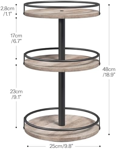 Kruidenrek, keukenrek, draaibare kruidenhouder met 3 niveaus, keukenorganizer, kruidenhouder, voor aanrecht, kaptafel, eettafel, rustiek grijs