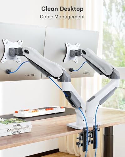 Monitorbeugel voor 2 monitoren voor schermen van 13 tot 32 inch, monitorbeugel voor 2 monitoren, gaming-monitorbeugel voor 2 monitoren – 360° draaibaar, 2 bevestigingen