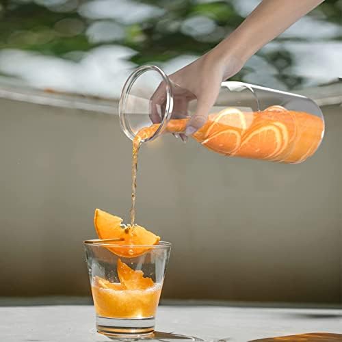 Set van 4 glazen karaffen, 1 liter, waterkaraf met deksel, dikker en steviger waterglas, glazen kan voor dranken, glazen fles, wijnkaraf, karaf S