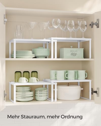 Kruidenrek, set van 4, keukenrek, keukenorganizer, keuken, kruidenhouder, uitbreidbaar, stapelbaar, klein rek, metaal, wit KCS006W01