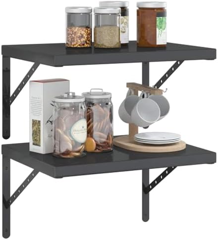 Wandplanken 2 stuks 50x40 cm Zwart Roestvrij staal, zwevende plank, hangende plank, wandplank, plank, plankblad, cd-plank, dvd-plank