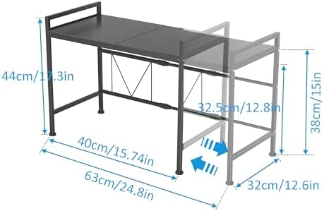 Uitschuifbaar magnetronrek, magnetronstandaard met 2 niveaus, magnetronhouder-organizer van koolstofstaal, keukenrek met 10 haken voor broodrooster, Ho