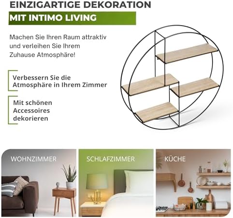 Intimo Living Zwarte industriële wandplank van hout en metaal – Elegante, ronde wandplank voor boeken, decoratie, keuken en badkamer – 55 x 11 cm