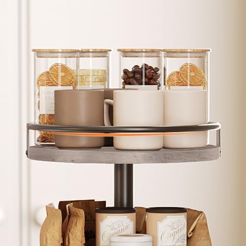Kruidenrek, keukenrek, draaibare kruidenhouder met 3 niveaus, keukenorganizer, kruidenhouder, voor aanrecht, kaptafel, eettafel, rustiek grijs