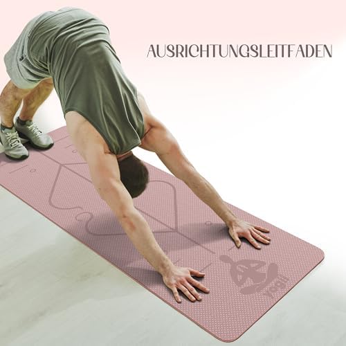 Yogamat 6 mm antislip – TPE-fitnessmat voor yoga, pilates en thuisworkouts – Antislip sportmat met uitlijningslijnen – Gymnastiekmat voor dames