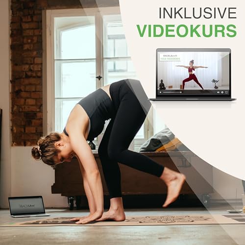 Yogamat Kurk XXL [50 % meer oppervlakte] met natuurrubber | antislip yogamat | duurzame yogamatten | fitnessmat met antislipzones | incl.