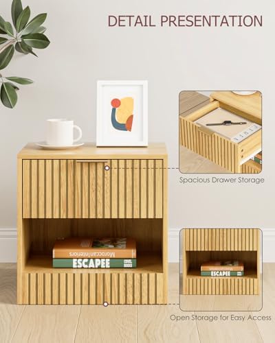 Nachtkastje van eikenhout, klein nachtkastje met lade, houten nachtkastje voor kinderen, nachtkastje 39 x 39 x 28 cm, bijzettafel voor slaapkamer, woonkamer,