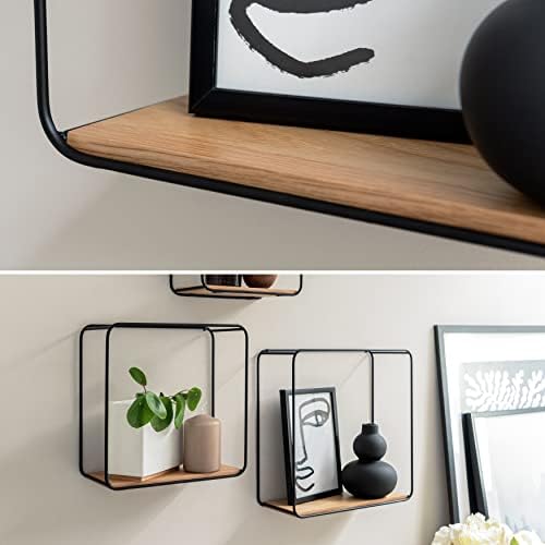 Kazai Jona wandrek-set, 3-delig hangrek van metaal en echt houtfineer, wanddecoratie en rek voor badkamer, woonkamer, keuken, slaapkamer