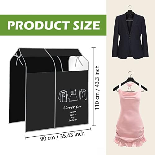 Stofbeschermende kledinghoes, ademend, 90 x 110 cm, dikke kledinghoes, lange stofbescherming, bescherming tegen vocht, kleerhanger, kleding, transparant, Wi