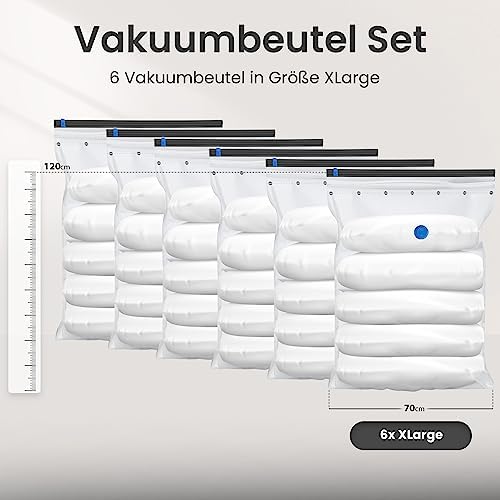 Vacuümzakken voor kleding, 6-delige XL-set – Vacuümzakken, herbruikbaar, 100% lekvrij, stevige reiscompressiezakken, kledingzak, opbergzak, vacuüm
