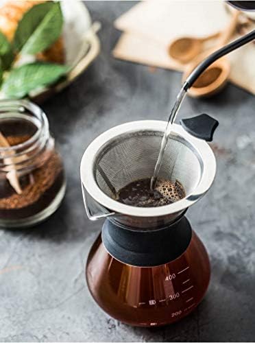 Pour-over-koffiezetapparaat, handkoffiezetapparaat, roestvrijstalen handfilter, glas met permanentfilter (400 ml), zwart