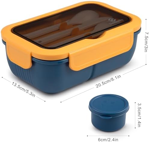 Lunchbox met vakken, lunchbox van 1250 ml, bentobox, lunchbox voor volwassenen met bestek, lunchbox, broodtrommel, lekvrije voedselbox, lunchbox, ontbijtbox