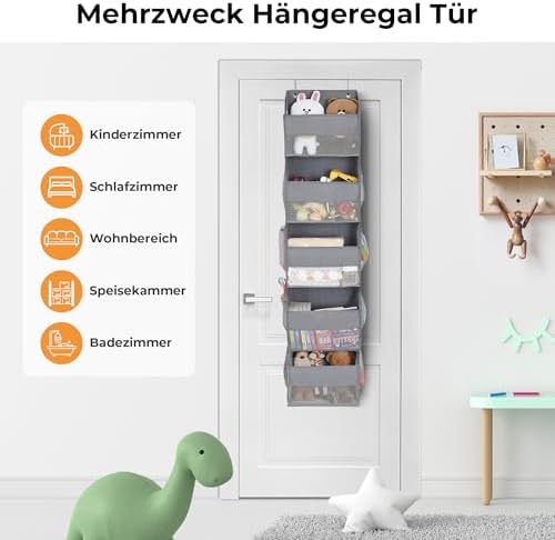 Deurhanger met 5 vakken, 1-pack Hangende opbergorganizer, grijze deurplank om op te hangen, deurorganizer, hangende organizer voor de badkamer