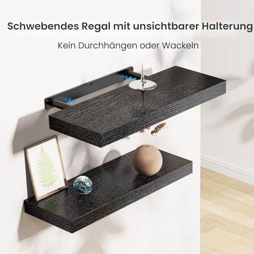 Wandrek zwart, wandplanken set van 3, wandrek zwart belastbaar tot 10 kg, moderne decoratieve displayplanken voor meer ruimte L40 x