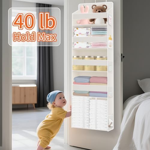 Deurorganizer om op te hangen met 5 vakken, 1 ruime bak en 10 zijvakken, luiertasorganizer voor de babykamer, ophangbare opbergruimte voor de deur