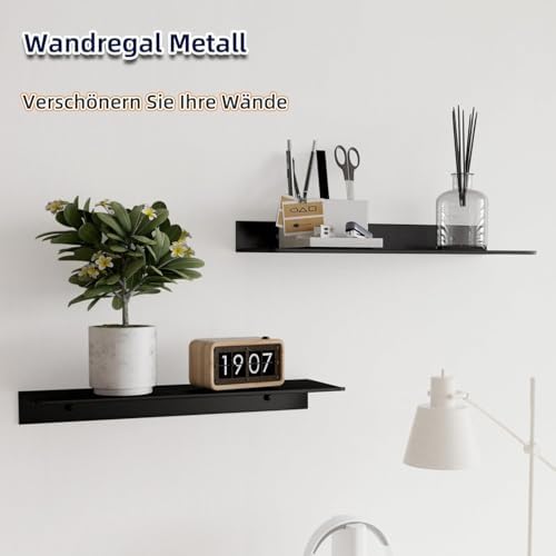 Metalen wandplanken, set van 2, zwevende planken, industrieel design, wandplanken, voor decoratie, voor slaapkamer, keuken, badkamer, woonkamer, onder