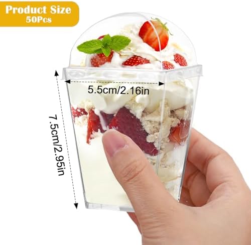 50 stuks herbruikbare dessertglazen met deksel, 160 ml dessertschaaltjes, vierkante dessertbekers met deksel, dessertbekers voor pudding, mousse-party